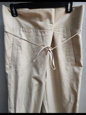 Zara Size 8 Wide Leg High Waist Khaki Pants Button Foldover & Tie Waist
